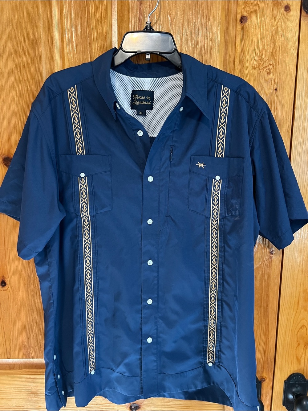 Texas Standard Men's Navy Short-Sleeve Embroidered Panel Shirt